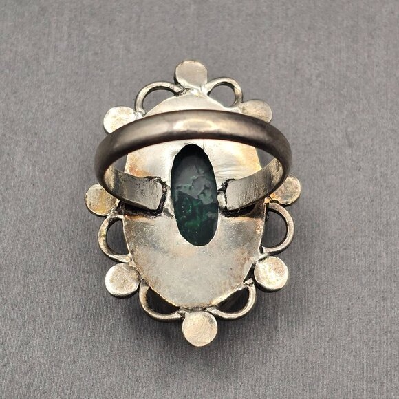 925 Sterling Silver Plt Dichroic Glass Ring Size 8.5 Blue Bezel Setting - Picture 5 of 13